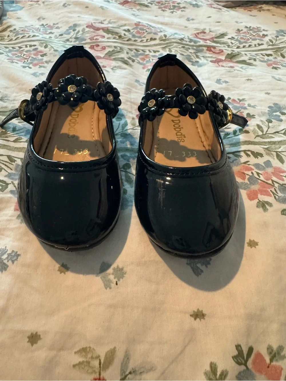 Patent Flower-Strap Mary Jane Dress Shoes for Kids - Black